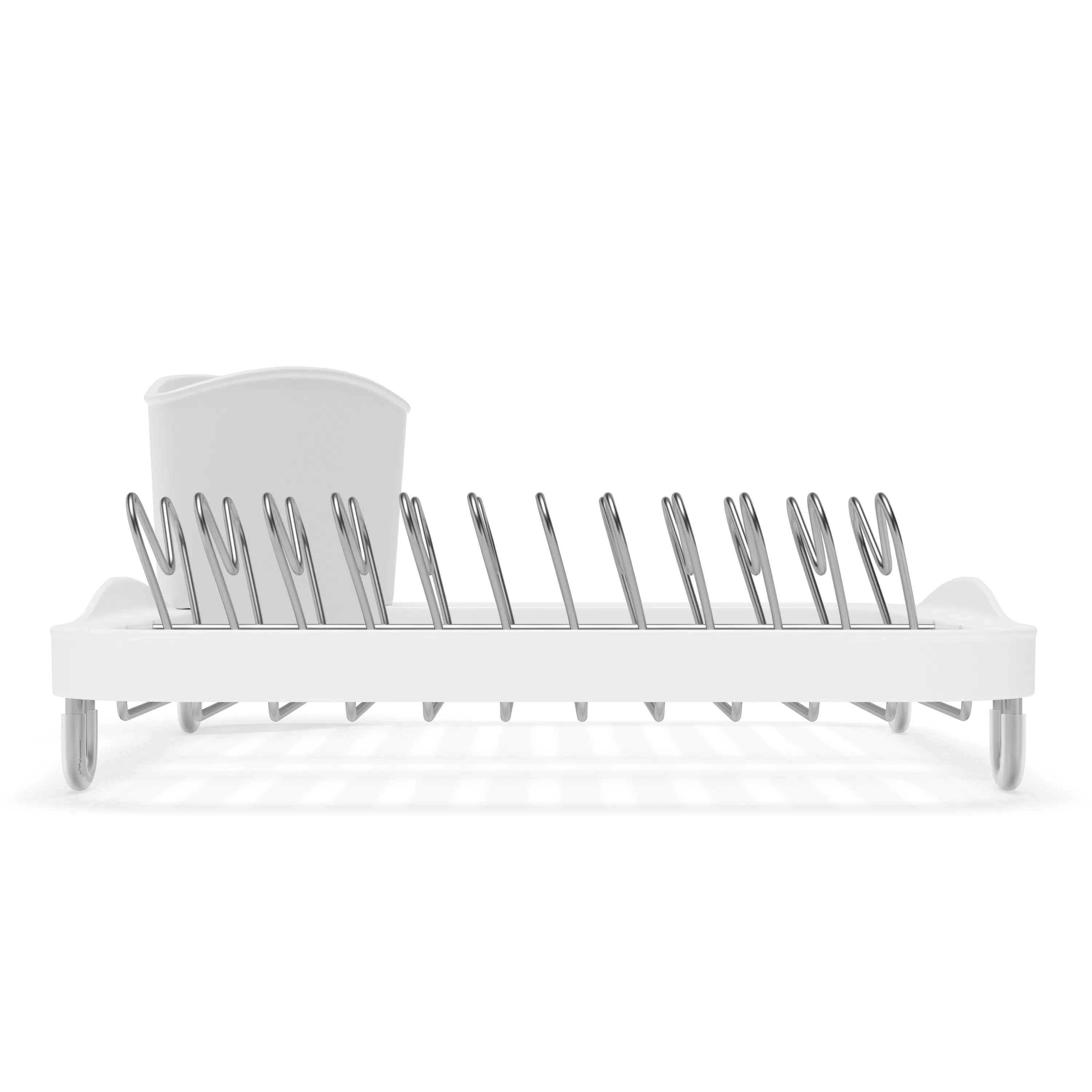 Sinkin Dish Rack - White, Nickel - 12 - White dish rack with metallic handles, minimalist design, modern kitchen accessory