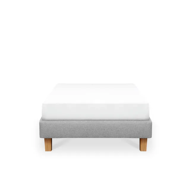 ESSENTIALS Single Divan Bed - Latte (Pet Friendly) - 2 - Modern minimalist bed with gray upholstered bench, wooden legs