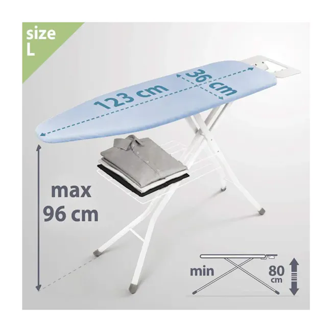 Metaltex Oriones Premium Ironing Board with Clothes Rack - 3 - size L, light blue, flat iron, ironing board, 123 cm length