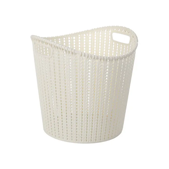 Alice Laundry Basket - White - 1 - White woven laundry basket, minimalist design, sturdy handle, spacious interior