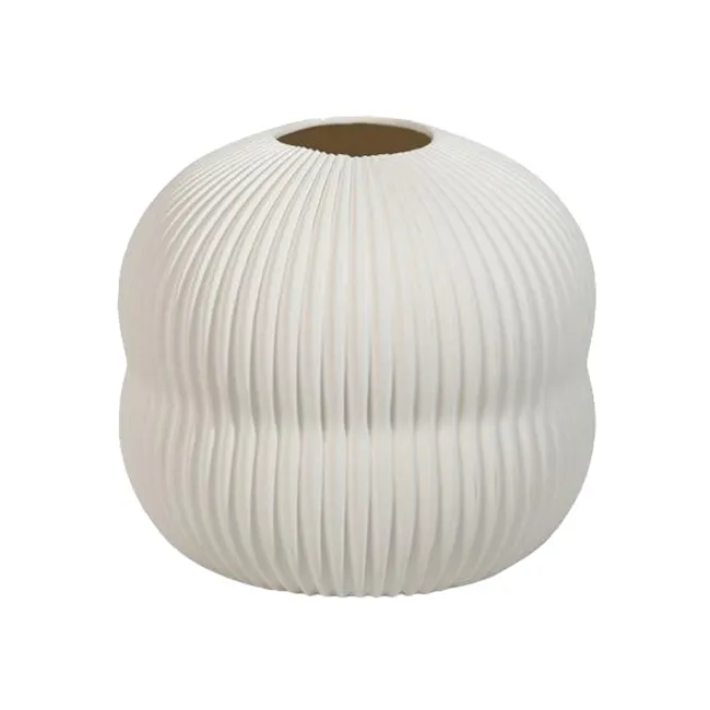 Dossa Round Ribbed Ceramic Vase - 1 - White, ribbed, spherical, textured, organic, natural, organic shape, elegant, modern