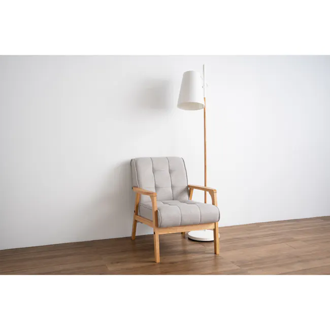 Tucson Armchair - Natural, Dolphin Grey (Fabric) - 7 - Light gray upholstered armchair, wooden frame, minimalist design