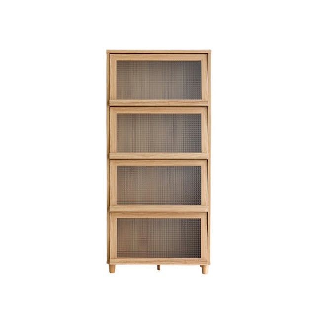 Jael Tall Cabinet with 4 Textured Glass Doors 0.8m - Oak - 0