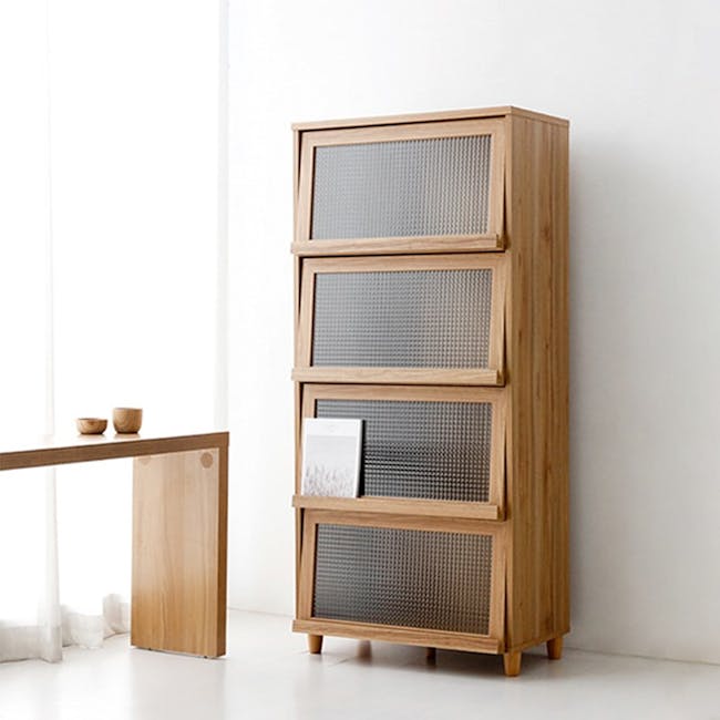 Jael Tall Cabinet with 4 Textured Glass Doors 0.8m - Oak - 12