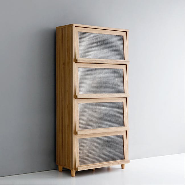 Jael Tall Cabinet with 4 Textured Glass Doors 0.8m - Oak - 11