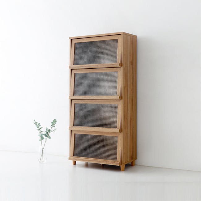 Jael Tall Cabinet with 4 Textured Glass Doors 0.8m - Oak - 1