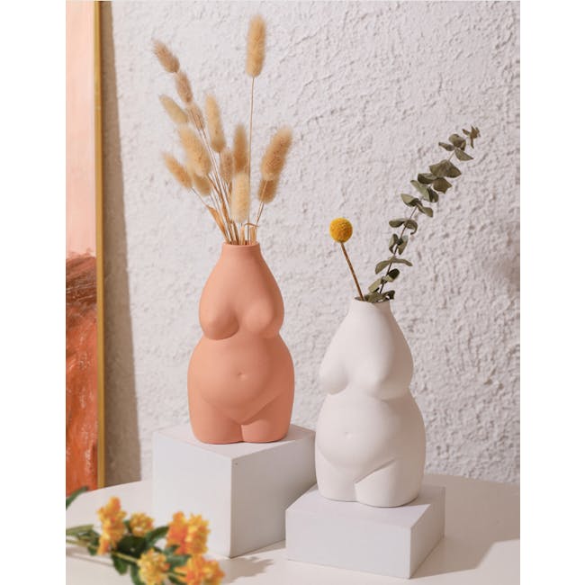Female Sculpture Body Art  Ceramic Vase - Light Terracotta - 3