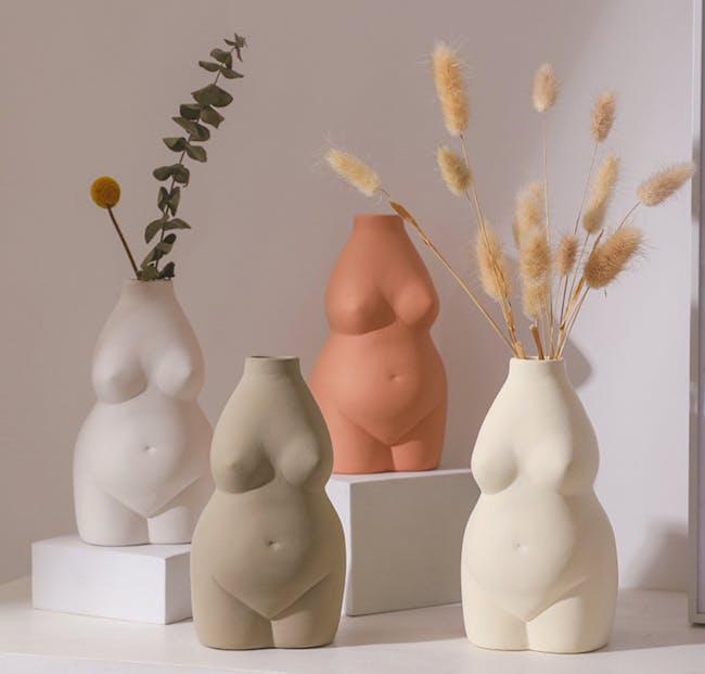Female Sculpture Body Art  Ceramic Vase - Light Terracotta - 2
