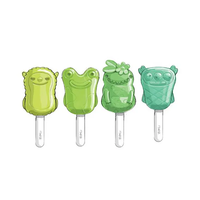 Zoku Monster Ice Pop Mold - 3 - Fun, whimsical, and playful green lollipops, Cute, cartoonish frog designs, cartoonish