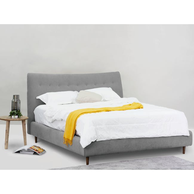 Ronan King Bed in Gray Owl with 2 Albie Bedside Tables in Oak, White - 1