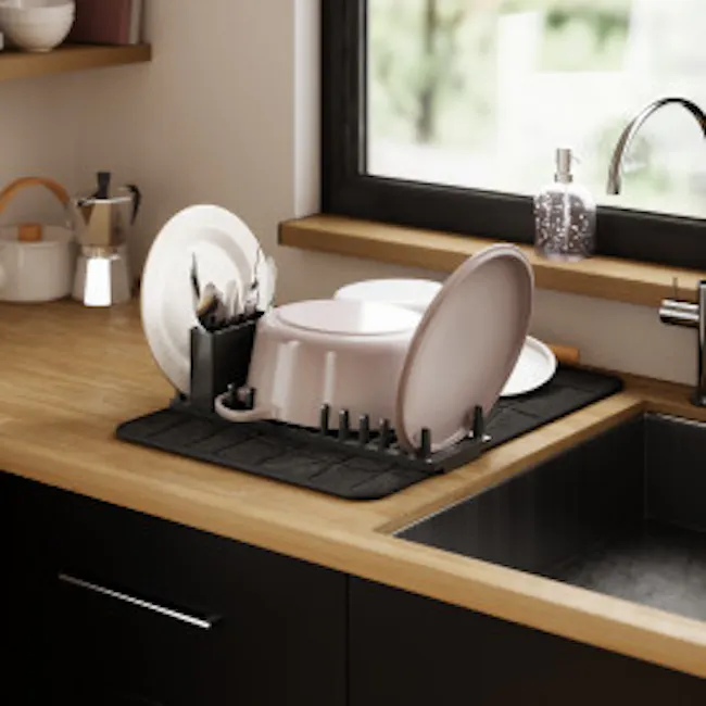 Udry Ultra Dish Rack & Drying Mat - Black - 2