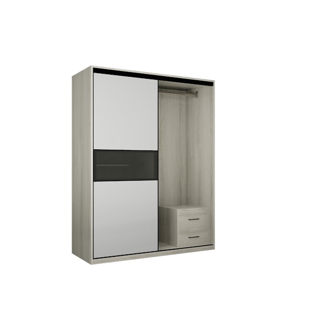 Lorren Sliding Door Wardrobe 2 with Glass Panel - Matte White, White Oak - 5