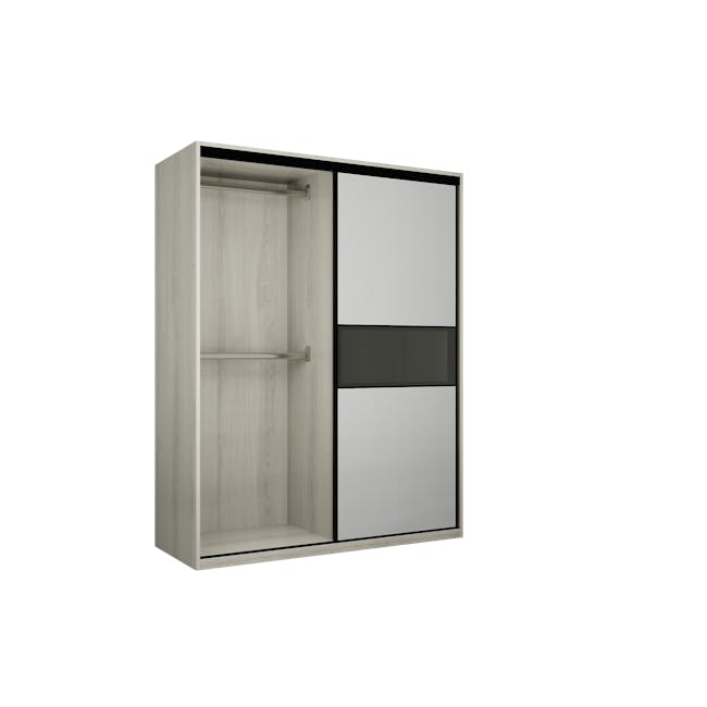 Lorren Sliding Door Wardrobe 2 with Glass Panel - Matte White, White Oak - 6