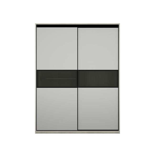 Lorren Sliding Door Wardrobe 2 with Glass Panel - Matte White, White Oak - 0