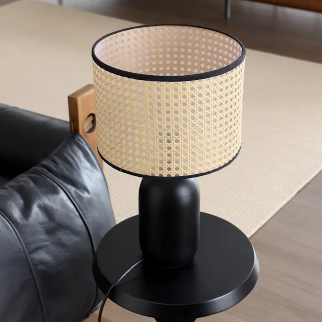 Kaia Wicker Shade Table Lamp - Black - 4 - Modern lamp with woven shade, black base and beige shade, stylish interior