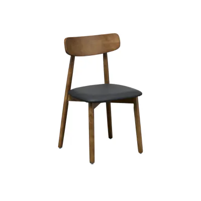 Lowell Dining Chair - Walnut, Black (Faux Leather)