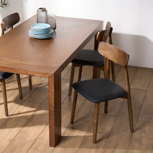 Lowell Dining Chair - Walnut, Black (Faux Leather) - 2