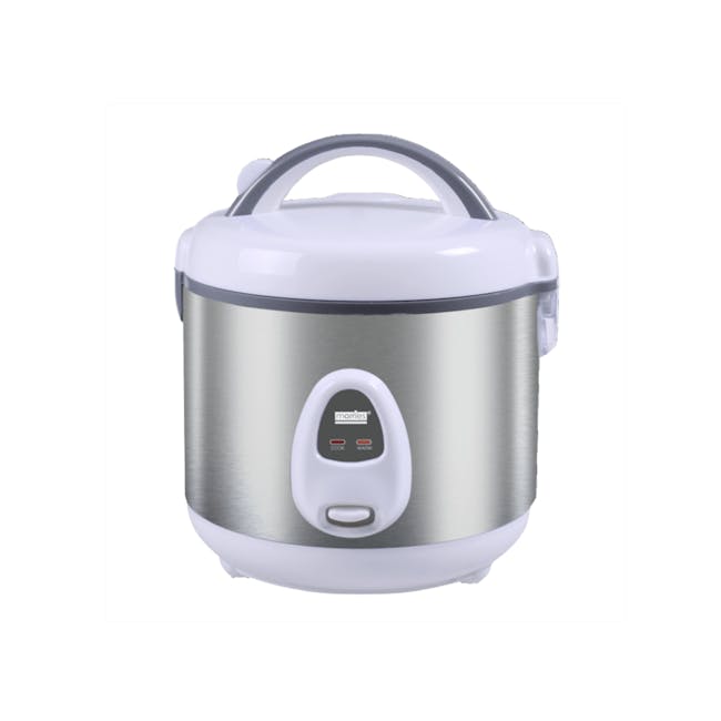 MORRIES Rice Cooker with Stainless Steel Lid Cover and Non-Stick Removable Cooking Pot -1L - 1 - Silver and white electric