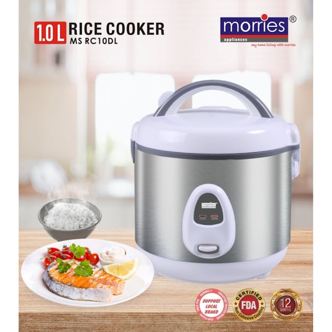 MORRIES Rice Cooker with Stainless Steel Lid Cover and Non-Stick Removable Cooking Pot -1L - 4 - 0 L Rice Cooker MS RC10D