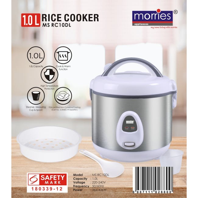 MORRIES Rice Cooker with Stainless Steel Lid Cover and Non-Stick Removable Cooking Pot -1L - 5 - 0L Rice Cooker with