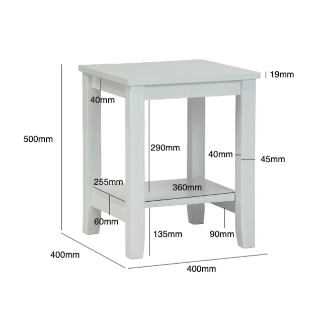 Elina Side Table - White - 7 - White dining table, 400mm height, 290mm width, 360mm depth, 40mm legs, 255mm wide shelf