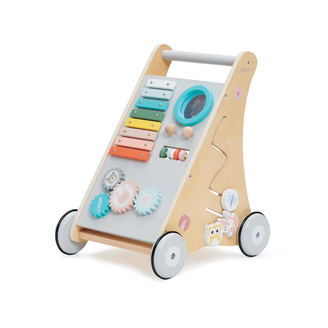 Bubble Wooden Activity Play Walker - 4 - Wooden playset with colorful toys, baby carriage with wheels, baby stroller, baby