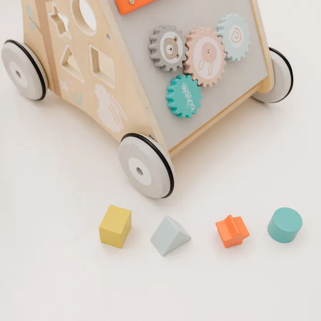 Bubble Wooden Activity Play Walker - 3 - Wooden toy with gears, colorful gears, toy car, toy blocks, toy animal, toy bear