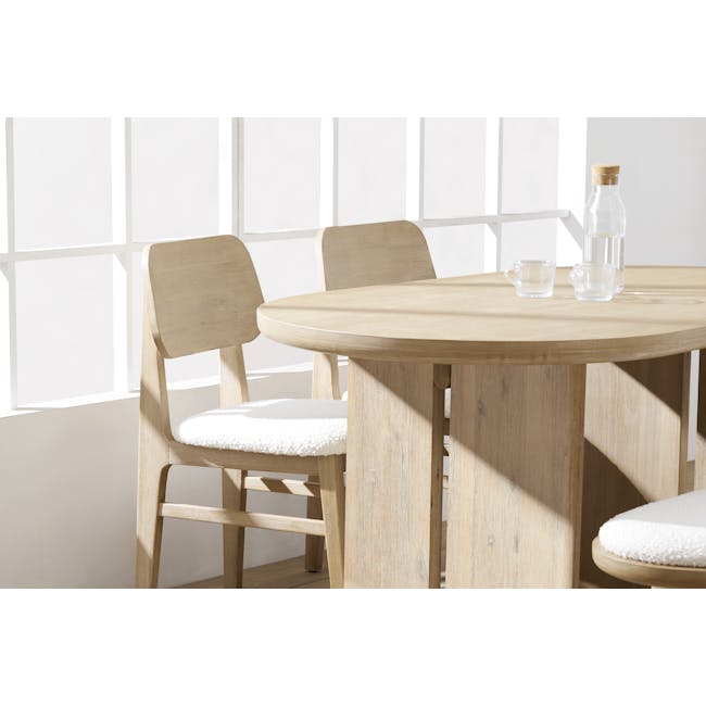 Catania Dining Table 2m with Catania Cushioned Bench 1.6m and 2 Catania Dining Chairs - 19 - Light wood dining table