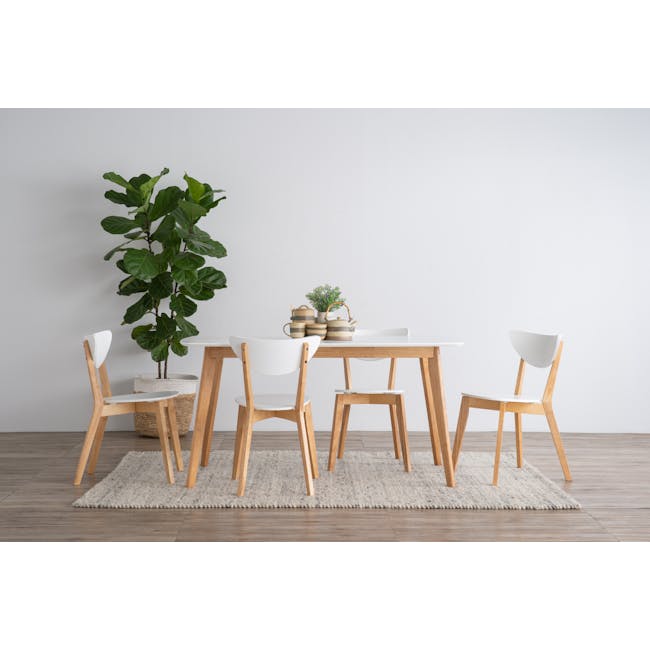 Taurine Extendable Dining Table 0.75m-1.15m in Natural with 2 Harold Dining Chairs in White - 29