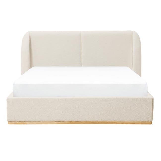 Nova King Storage Bed - Beige Boucle - 1 - Cream-colored, modern, minimalist, upholstered, rectangular bed frame, soft