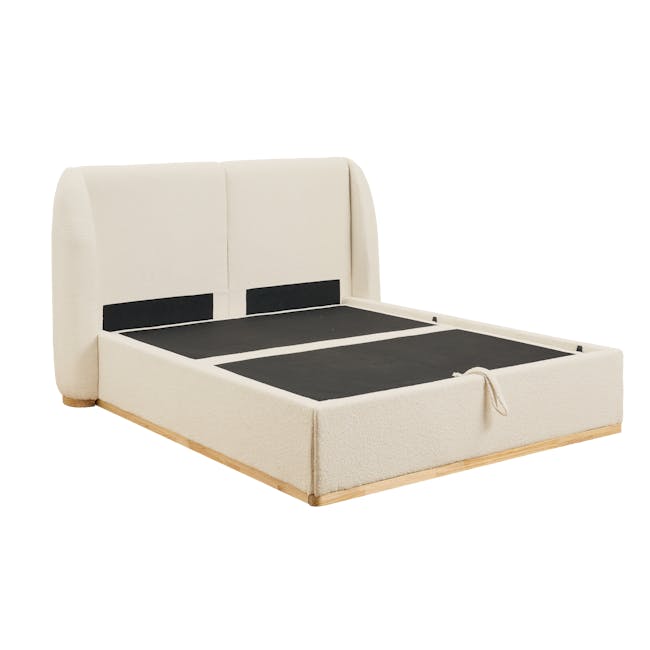 Nova King Storage Bed in Beige Boucle with 2 Natalia Bedside Table - 7 - Cream upholstered bed frame, beige upholstered