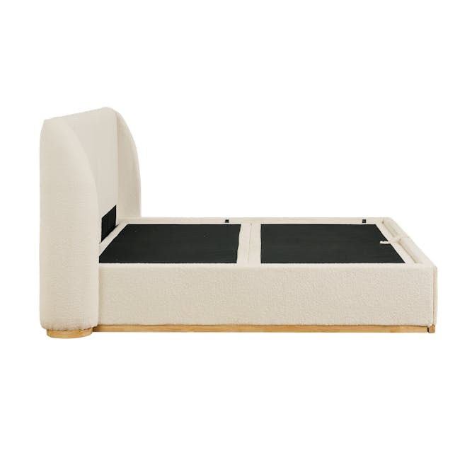 Nova King Storage Bed in Beige Boucle with 2 Natalia Bedside Table - 9 - Cream upholstered sofa with black accents