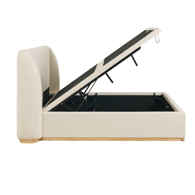 Nova King Storage Bed in Beige Boucle with 2 Natalia Bedside Table - 10 - Cream-colored, modern sofa with black accents