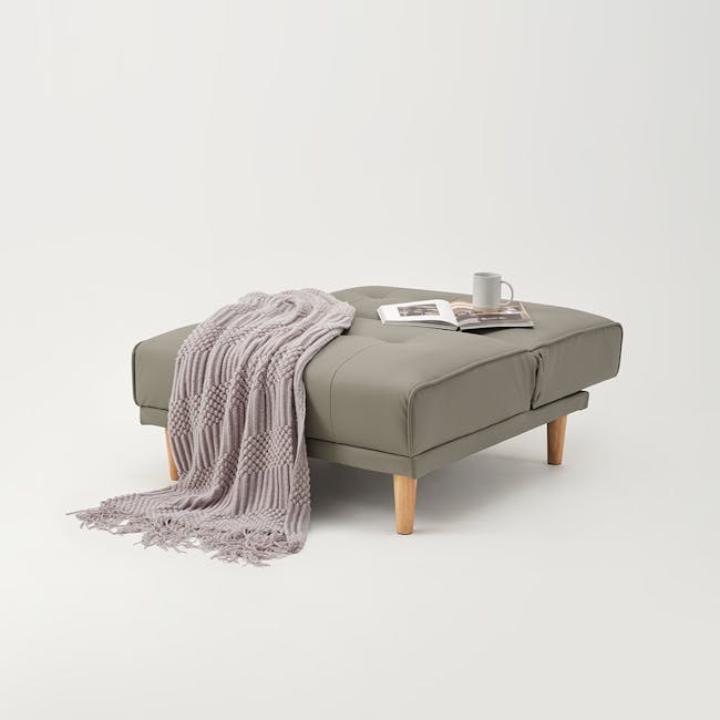 Candice 1 Seater Sofa Bed - Grey (Faux Leather) - 2 - Cream knitted throw blanket, light gray sofa, wooden legs, soft