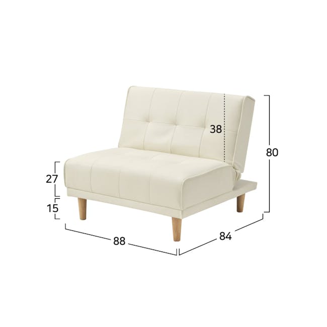 Candice 1 Seater Sofa Bed - Grey (Faux Leather) - 8 - Lush, cream, tufted, cushioned, upholstered, modern, stylish, elegant