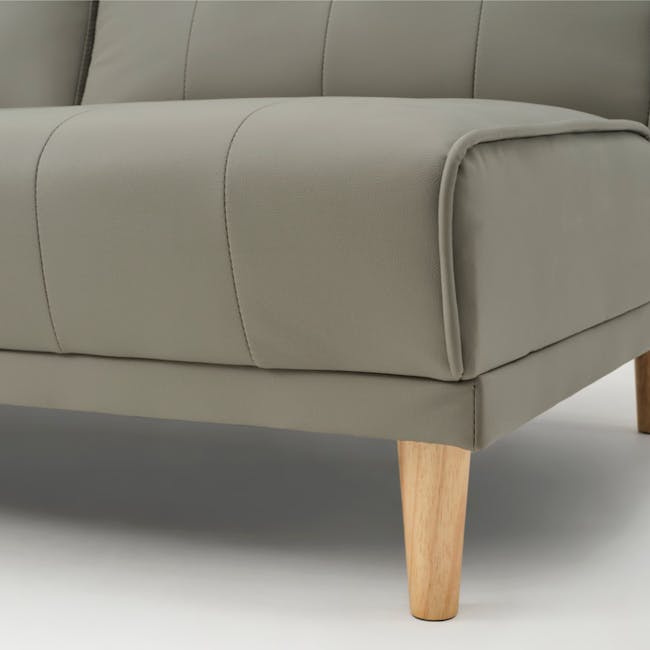 Candice 1 Seater Sofa Bed - Grey (Faux Leather) - 7 - Leather sofa with smooth texture, light beige upholstery, vertical