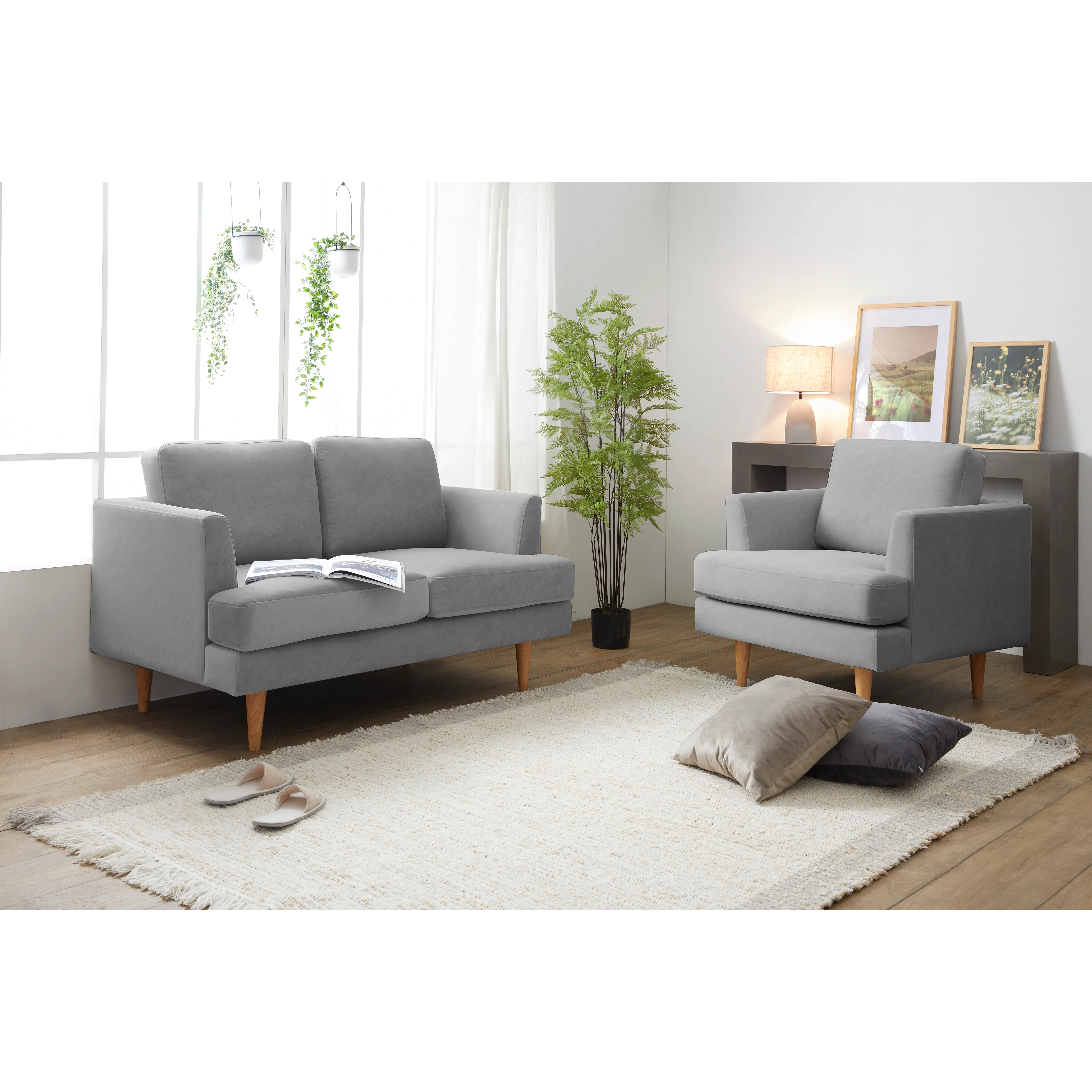 Soma 3 Seater Sofa with Soma 2 Seater Sofa - Grey (Scratch Resistant) - 7