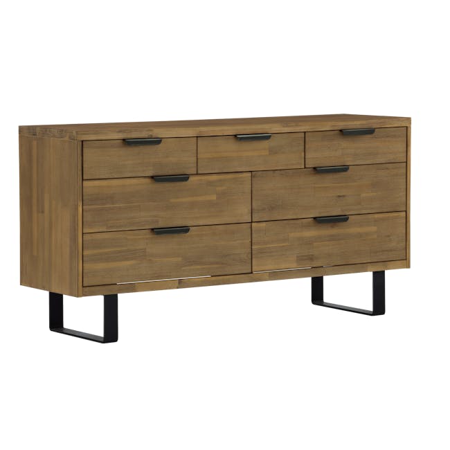 Dakota 7 Drawer Chest 1.55m - 4 - Wooden, modern, minimalist, rectangular, sideboard, dark handles, natural wood finish