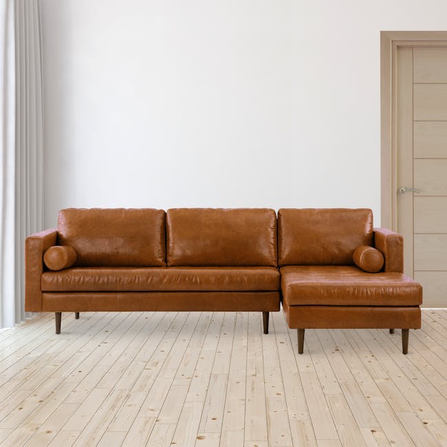 Nolan L-Shaped Sofa - Cigar (Premium Waxed Leather) (Smaller Size - W257) - 2
