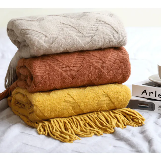 Hikari Chevron Knitted Throw - Mustard - 5