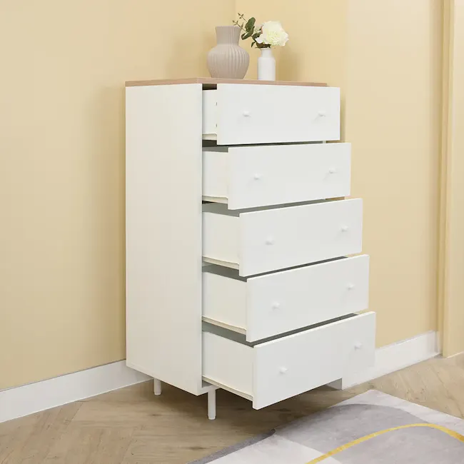 Madeline Modular 5 Drawer Chest 0.6m - 10 - White, modern, minimalist, contemporary, sleek design, floating shelves, open