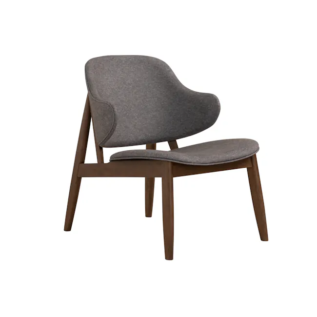 Stella Lounge Chair - Cocoa, Oyster Grey - 1 - Grey upholstered chair with wooden frame, minimalist design, modern