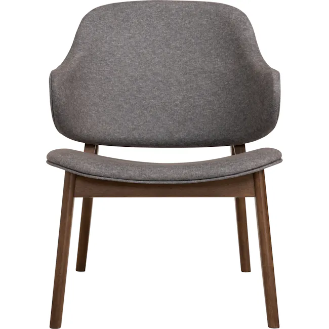 Stella Lounge Chair - Cocoa, Oyster Grey - 4 - Grey upholstered chair with wooden legs, minimalist design, comfortable