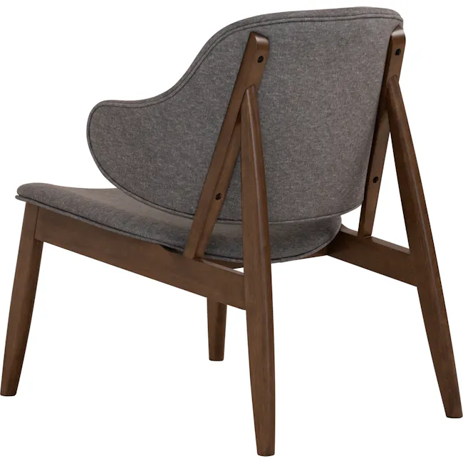 Stella Lounge Chair - Cocoa, Oyster Grey - 6 - Gray upholstered chair with wooden frame, angled backrest, sturdy legs