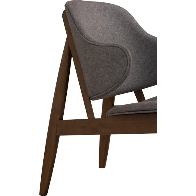 Stella Lounge Chair - Cocoa, Oyster Grey - 11 - Gray upholstered chair with wooden frame, angled legs, minimalist design