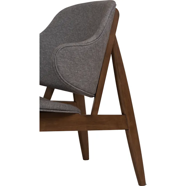 Stella Lounge Chair - Cocoa, Oyster Grey - 12 - Gray upholstered chair with wooden frame, angled backrest, smooth fabric