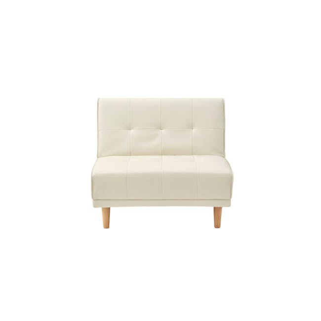 Candice 1 Seater Sofa Bed - Ivory (Faux Leather) - 1 - Cream tufted leather sofa, minimalist design, light wood legs, modern