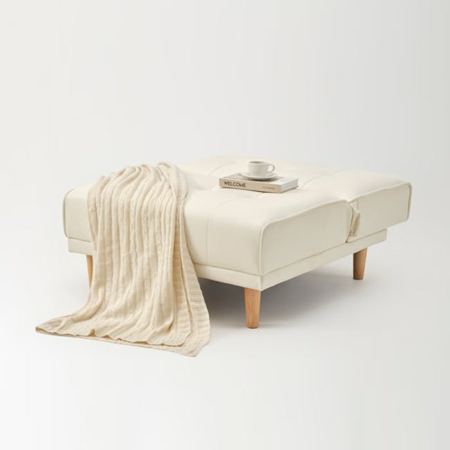 Candice 1 Seater Sofa Bed - Ivory (Faux Leather) - 2 - Cream-colored, plush, cozy, modern, minimalist, elegant, soft