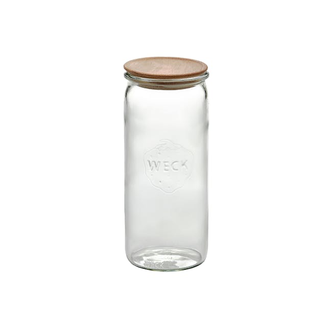 Weck Jar Cylinder with Acacia Wood Lid and Rubber Seal (3 Sizes) - 4