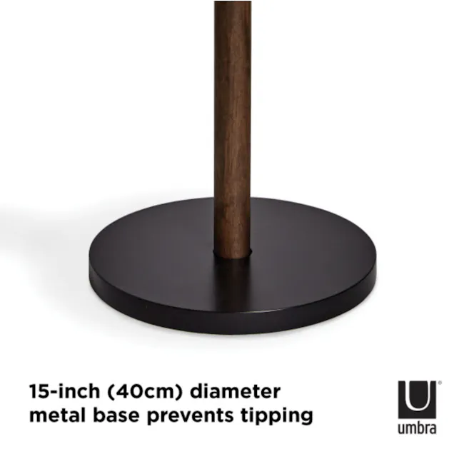 Pillar Coat Rack - Black, Walnut - 5 - Umbra 15-inch metal base with robust design, Prevents tipping with sturdy